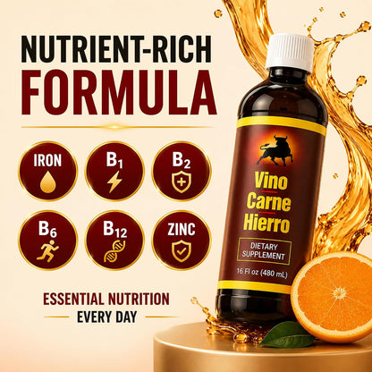 Menper Vino Carne Hierro Iron Supplement - Liquid Iron with Vitamin Blend, 473 ml