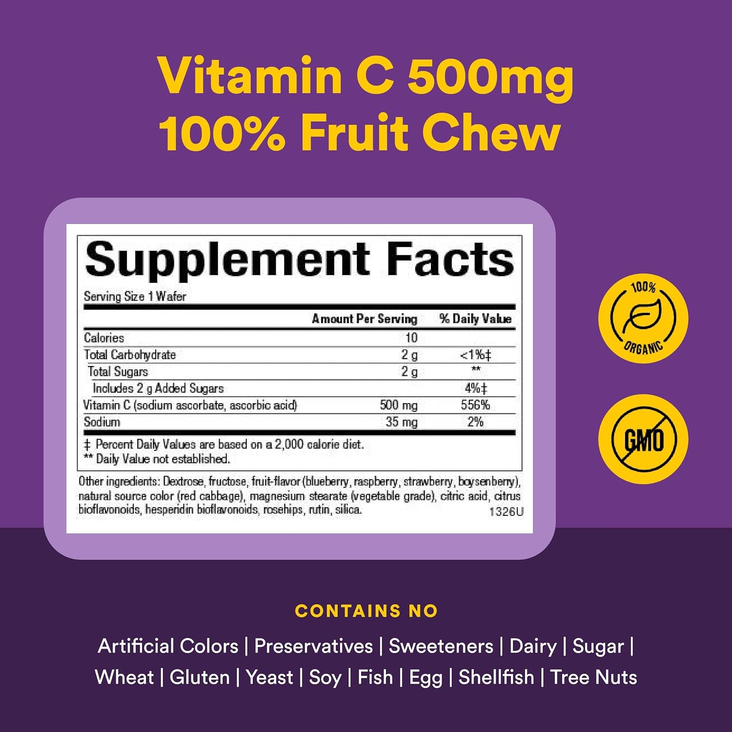 Natural Factors Kids Chewable Vitamin C 500 mg - Berry Flavours (180 Wafers) - görsel 4