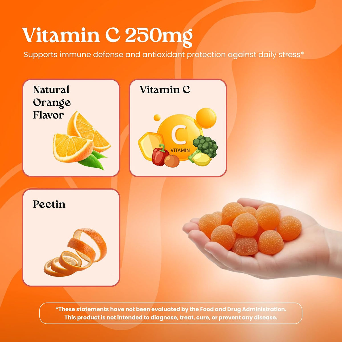 VITA GLOBE Vitamin C Gummies 250mg with Collagen – Vegan, Non-GMO, Immune Support – Orange Flavour – 60 Count (2 Pack) - görsel 3