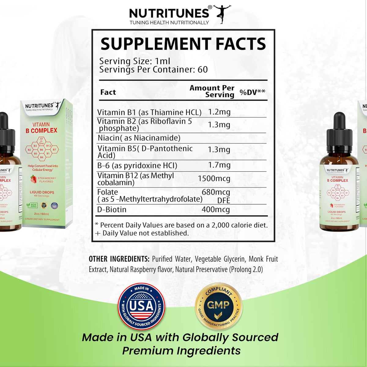 Nutritunes Liquid Vitamin B Complex – High-Potency B-Vitamin Drops – Strawberry Flavour, Non-GMO, Sugar-Free - görsel 6