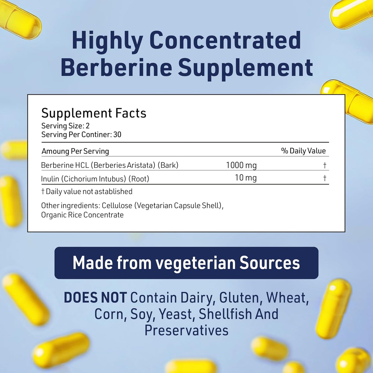 Berberine 1000mg Supplement Complex with Inulin Prebiotic - Berberine HCL 500mg per Capsule - Doctor Formulated and Third Party Tested - görsel 3