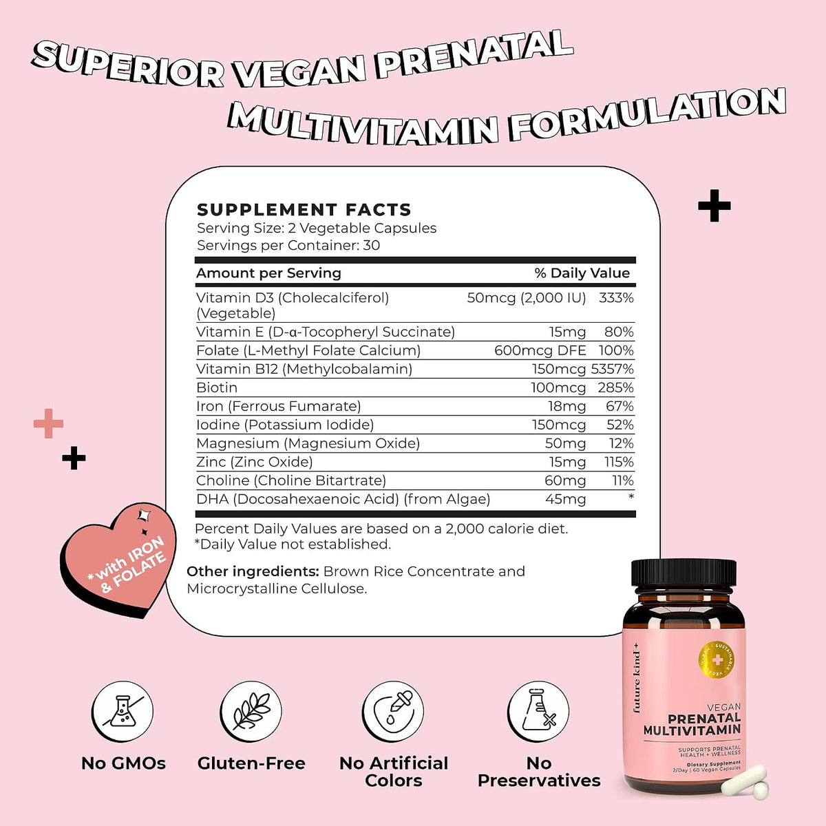 Future Kind Prenatal Vitamin - Pregnancy, Lactation, and Wellness Support with DHA & L-Methylfolate (60 Capsules) - görsel 6
