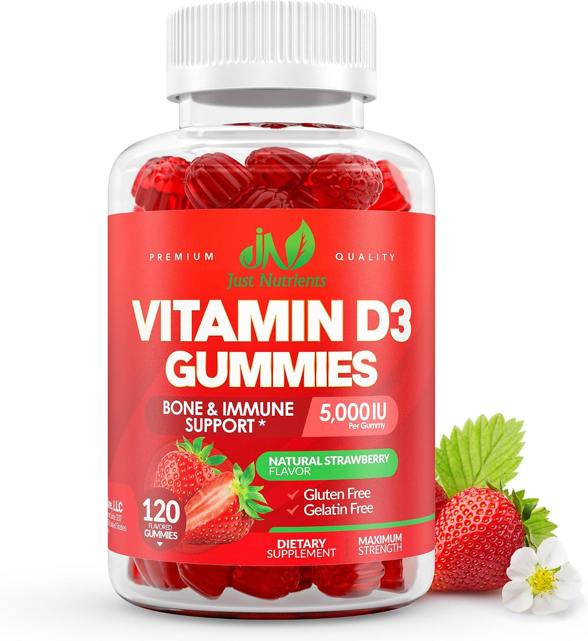 Vitamin D3 5000 IU Gummies for Adults & Kids - Immune System Support, Bones & Teeth - 120 Count - görsel 1