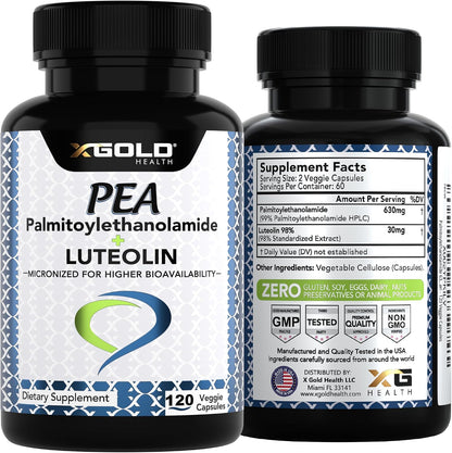 Palmitoylethanolamide 630 mg + Luteolin Standardised 98% - 120 Veggie Capsules