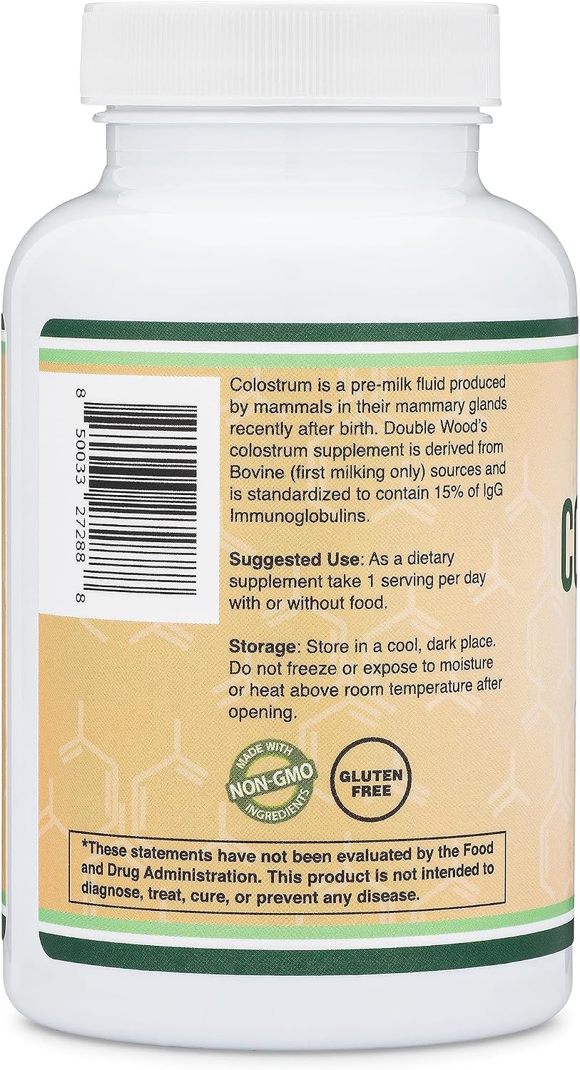 Double Wood Bovine Colostrum Supplement – 1,000 mg per Serving, 15% IgG, 120 Capsules - görsel 6