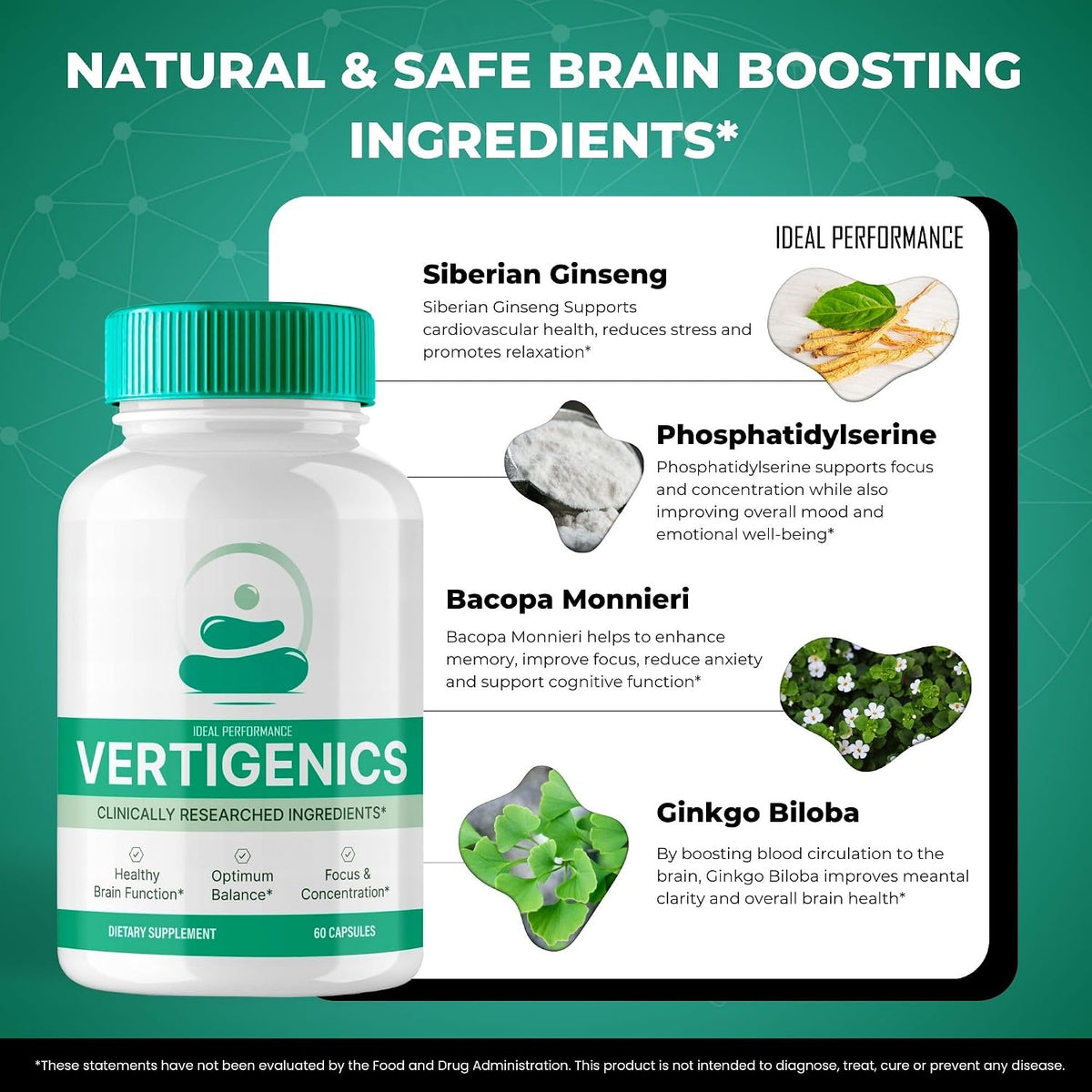 Vertigenics Brain Supplements for Memory and Focus Capsules, Vertigenics Advanced Formula Brain Health Support - Maximum Strength Nootropics Verti Genics All Natural Support Reviews (2 Pack) - görsel 6