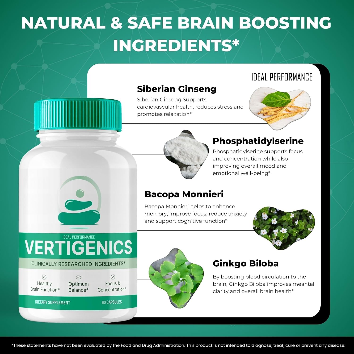 Vertigenics Brain Supplements for Memory and Focus Capsules, Vertigenics Advanced Formula Brain Health Support - Maximum Strength Nootropics Verti Genics All Natural Support Reviews (2 Pack) - görsel 6