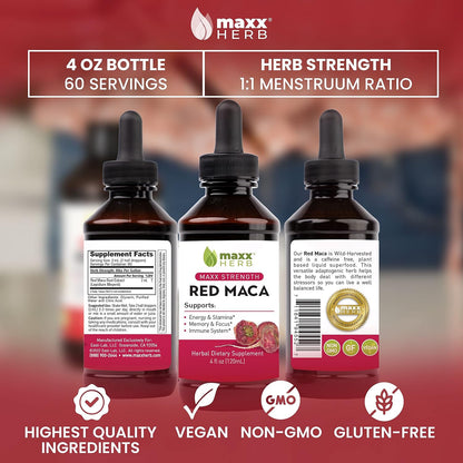 Maxx Herb Red Maca Root Extract – Max Strength Liquid Drops, 118 ml (approx. 60 servings)