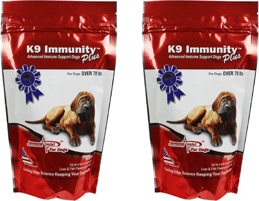 K9 Immunity Plus, Immune Support for Dogs Over 31 kg (70 lbs), Organic and Mushroom Enhanced, Pack of 2, 90 Chews