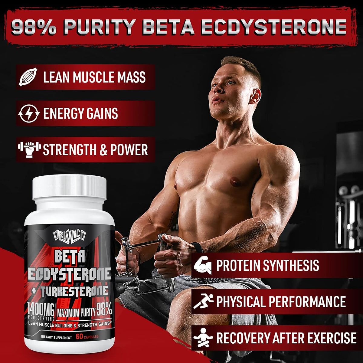 Orisilico Beta Ecdysterone & Turkesterone 1400 mg – 98% Beta Ecdysterone + 20% Turkesterone Extract for Muscle Mass, Strength & Protein Synthesis, 60 Capsules - görsel 4
