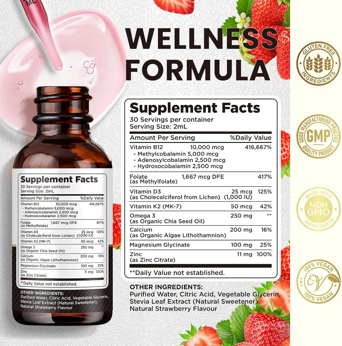 dilib Vitamin B12 Liquid Drops 10000 mcg - Triple B12 Complex - Strawberry - görsel 3