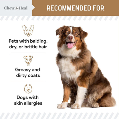 Anti-Itch for Dogs - 360 Soft Chew Omega Treats for Skin and Coat - Salmon Oil Blend of Essential Fatty Acids, Omega-3, 6, Vitamins, Antioxidants - Made in USA (2 Packs of 180, Peanut Butter Flavour)