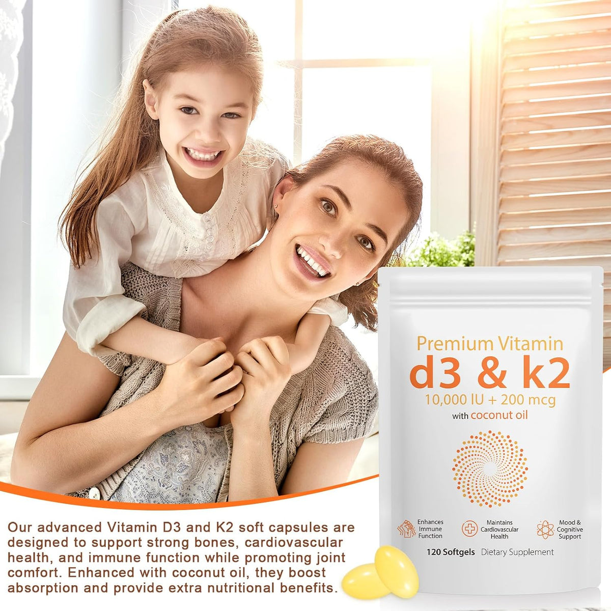 Nyloriaine Vitamin D3 K2 120 Soft gel capsule Capsules with Coconut Oil - görsel 8