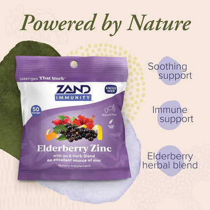 ZAND Immunity Elderberry Zinc Throat Lozenges 2-Pack – Immune Support with Elderberry & Zinc 5mg, Natural Flavour, Gluten-free, 50ct Each