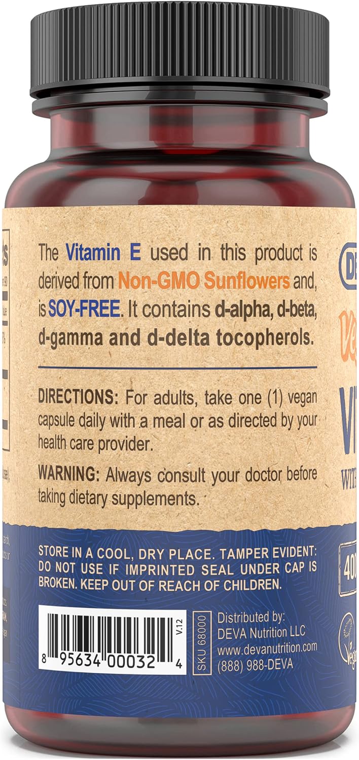 Deva Vegan Vitamins Vitamin E High Potency 400 IU with Mixed Tocopherols, 90 Capsules - görsel 4
