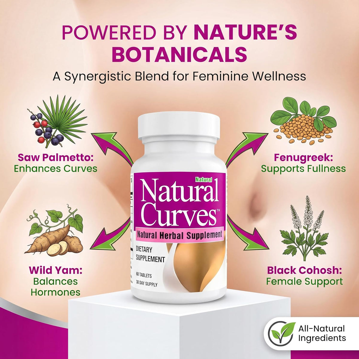 Natural Curves Breast Enhancement Tablets - Herbal Supplement with Fenugreek, Wild Yam, Saw Palmetto - Vegan Non-GMO 60 Tablets - görsel 5