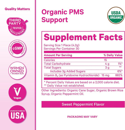 Pink Stork Organic PMS Support Sweets for Teens and Women - Natural Vitamin B6 & Peppermint - Period Comfort, Digestion, Bloating, Mood Swings - 30 Drops