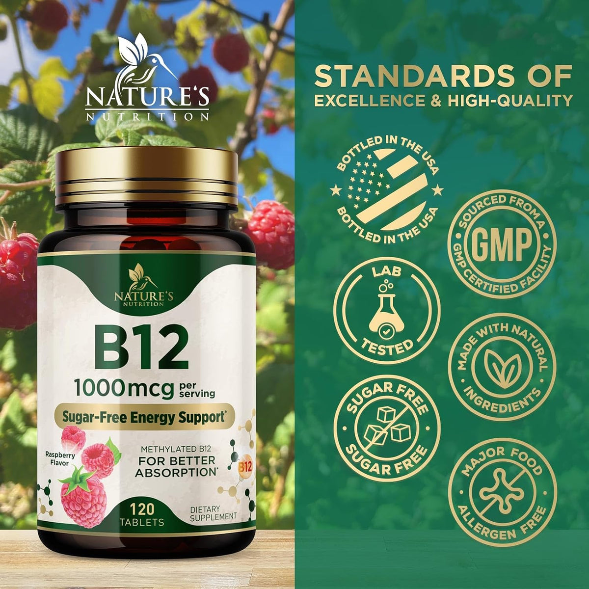 Nature's Nutrition Vitamin B12 1000 mcg Methylcobalamin Chewable Tablets, 120 Count - görsel 4