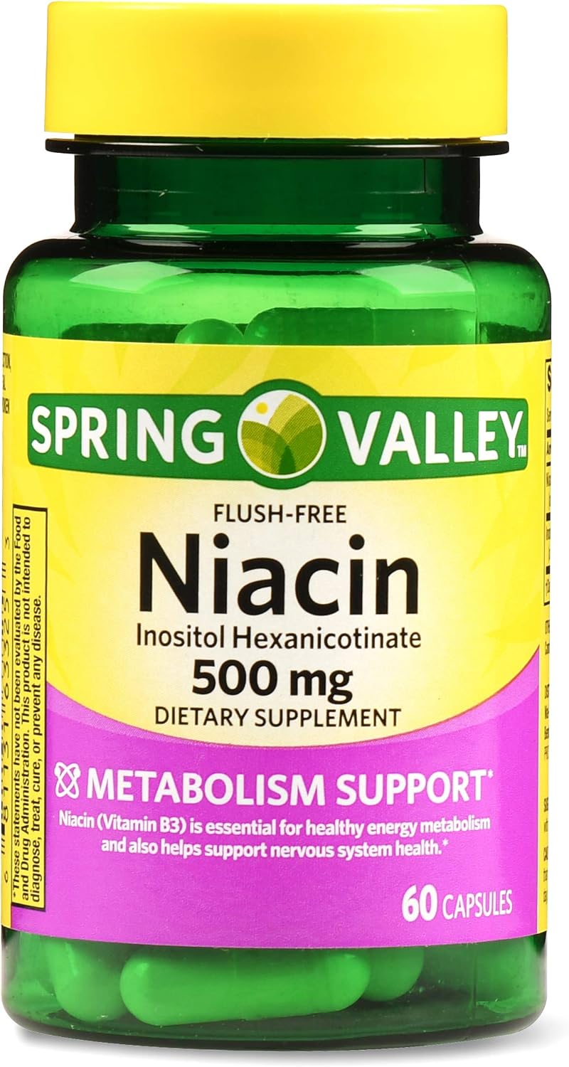 Spring Valley Flush-free Niacin 500 mg Metabolism Support, 60 Capsules (Pack of 2) - görsel 1