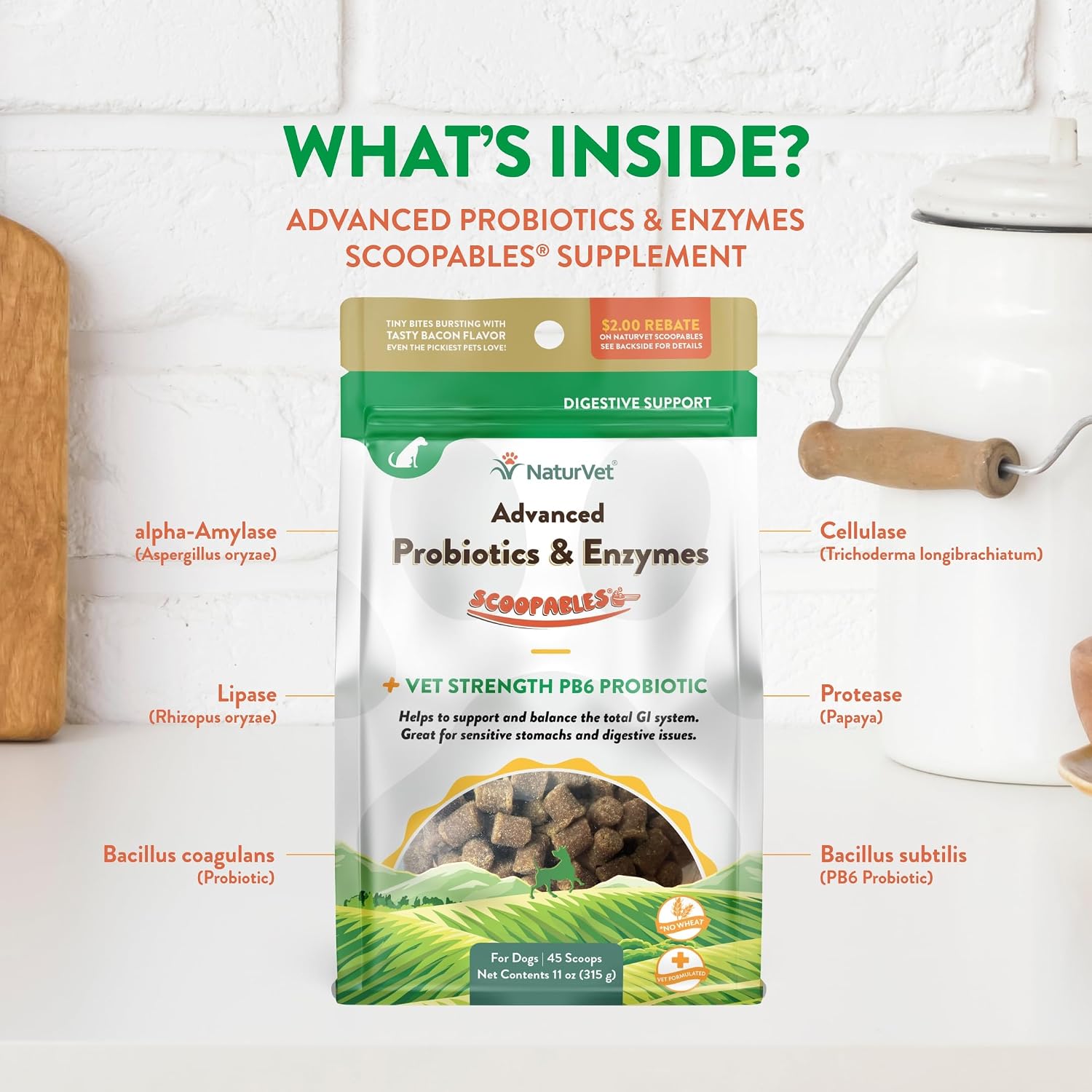 NaturVet Scoopables Advanced Probiotics for Dogs - Chewable Dog Probiotics & Digestive Enzymes - Hickory Smoked Bacon Flavour (312 g) - görsel 6