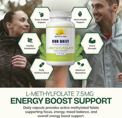 Our Daily Vites L-Methylfolate 7.5 mg – Active 5-MTHF Food Supplement – 90 Capsules