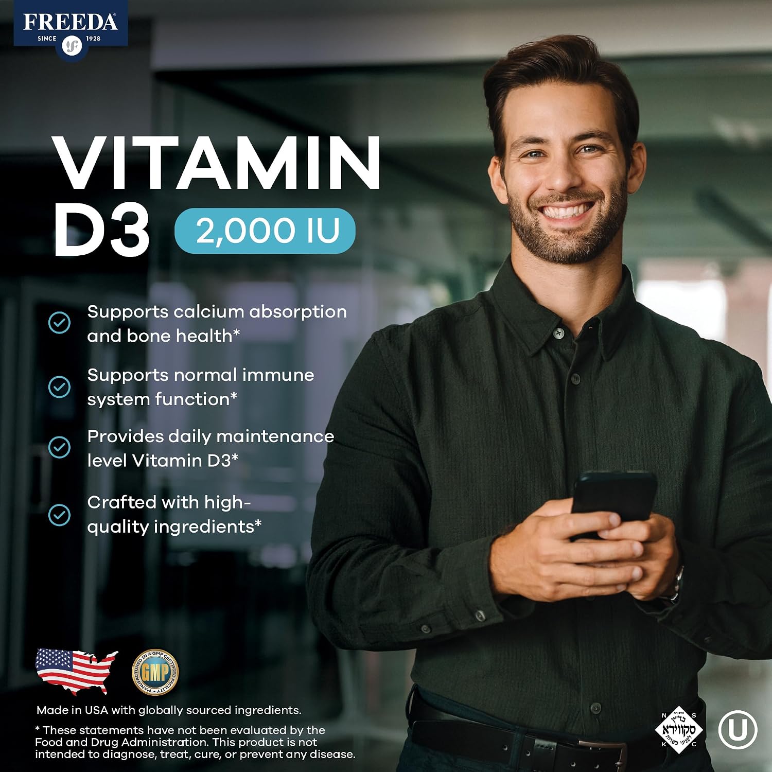 FREEDA Vitamin D3-2000 IU – High-Potency Vitamin D for Bone Strength and Immune Support – Easy-to-Swallow Tablets – 100 Tiny Tablets - görsel 2