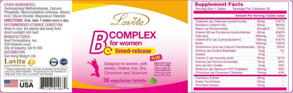 LOVITA High Potency Vitamin B Complex for Women – Time Release with Iron, Vitamin C, Cranberry, Pine Bark, Green Tea (Pack of 3, 90 Tablets)