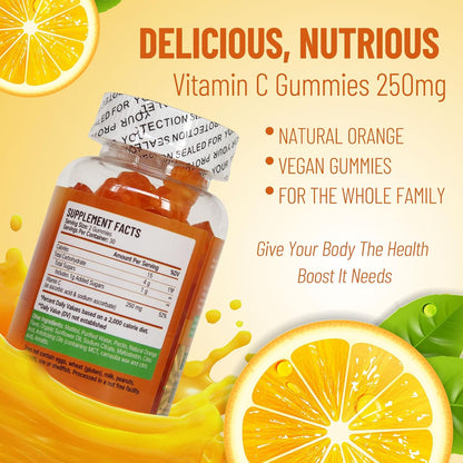 Wins Town Vitamin C Gummies 250mg, Immune & Antioxidant Support, 60 Gummies