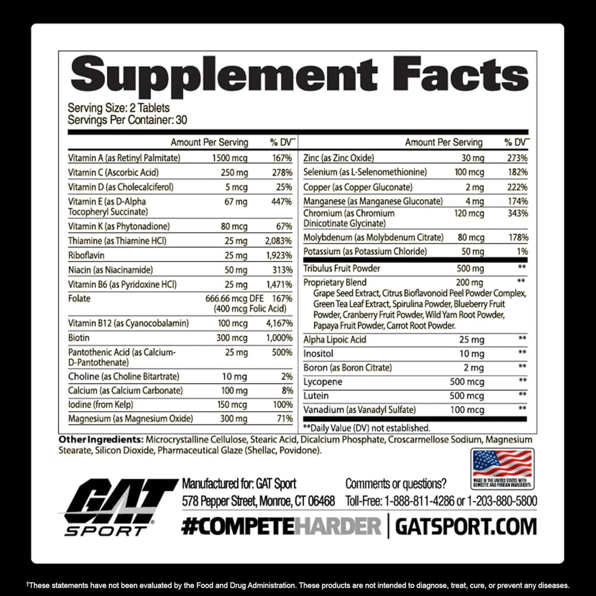 GAT SPORT Men's Multi + Test - Premium Multivitamin with Testosterone Support (60 Tablets) - görsel 2