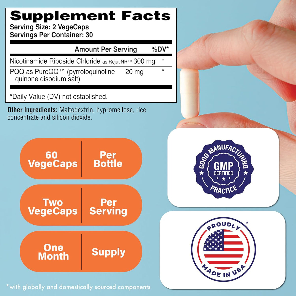 Health Thru Nutrition NAD+ Activator - NR with PQQ, 300mg Nicotinamide Riboside + 20mg PQQ, 60 Capsules - görsel 2