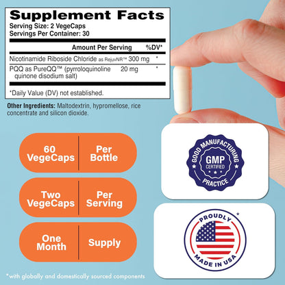 Health Thru Nutrition NAD+ Activator - NR with PQQ, 300mg Nicotinamide Riboside + 20mg PQQ, 60 Capsules