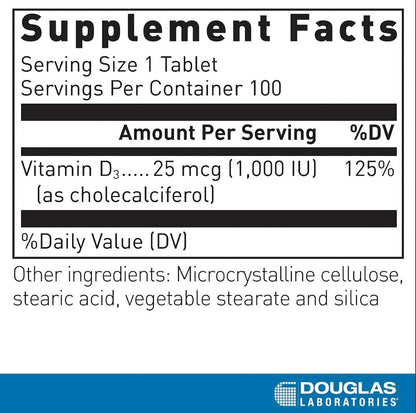 Douglas Laboratories Vitamin D 1,000 IU (25 mcg) - 100 Tablets