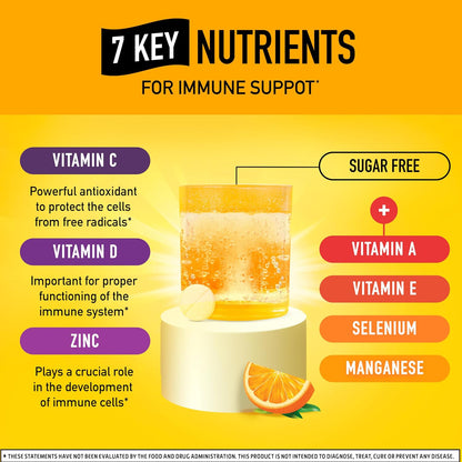Airborne Vitamin C 1000mg Effervescent Tablets - Zesty Orange Flavour - 36 Tablets - Immune Support with Vitamins A, C, E, Zinc, Selenium, Echinacea & Ginger - Gluten-free