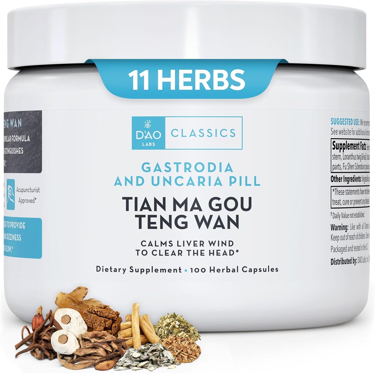 D’AO Labs Tian Ma Gou Teng Wan - Gastrodia and Uncaria Pill - Herbal Capsules. 100 Capsules. - görsel 1