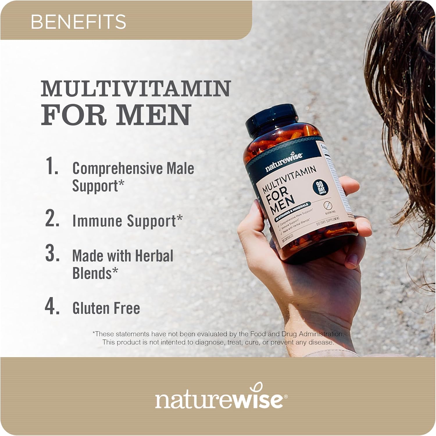 NatureWise Multivitamin for Men - Daily Male Support with Minerals & Herbs for Energy, Performance, Immunity - Soya & Gluten-free, Non-GM - 180 Capsules (3-Month Supply) - görsel 2