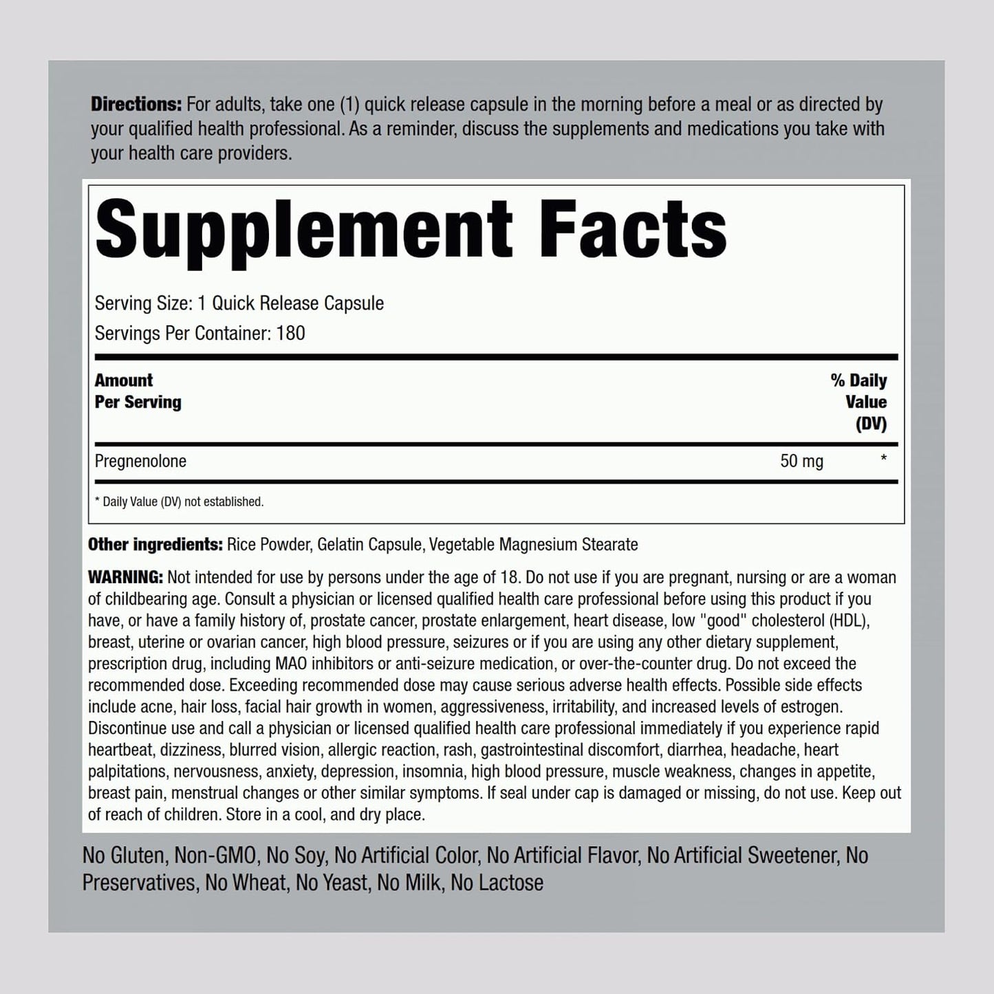 Piping Rock Pregnenolone 50 mg, 180 Capsules | Hormone Support Supplement - görsel 2