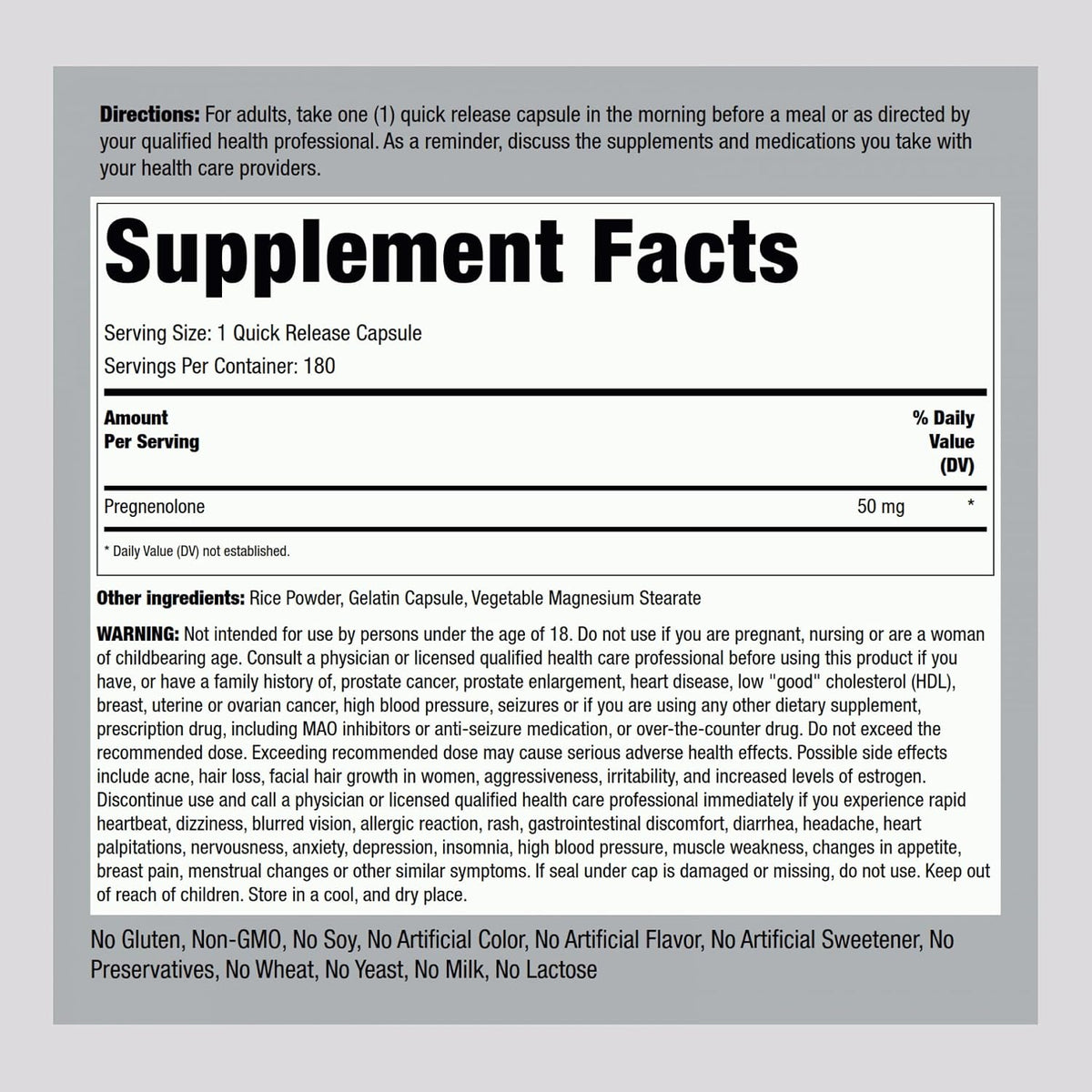 Piping Rock Pregnenolone 50 mg, 180 Capsules | Hormone Support Supplement - görsel 2