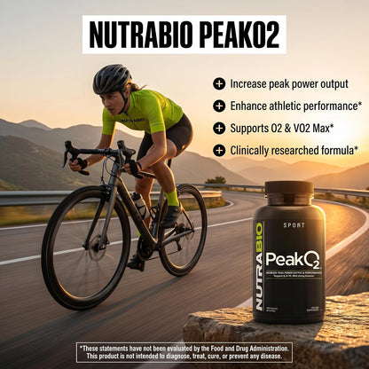 NutraBio PeakO2 Sports Supplement, 180 Capsules - Organic Mushroom Blend for Athletic Performance and General Health