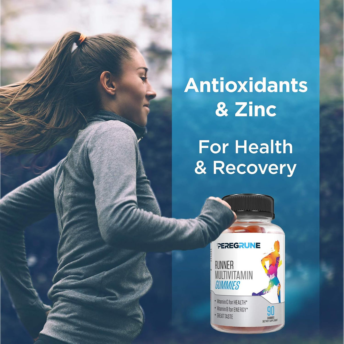 PEREGRUNE Runner Multivitamin Gummies – Daily Vitamin for Runners (Vitamins A, C, D, E, B Complex) – 50% Less Sugar - görsel 4