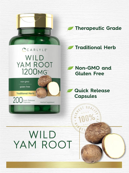 Carlyle Wild Yam Root Capsules – 200 Count – Traditional Herbal Extract, Non-GM, Gluten-free