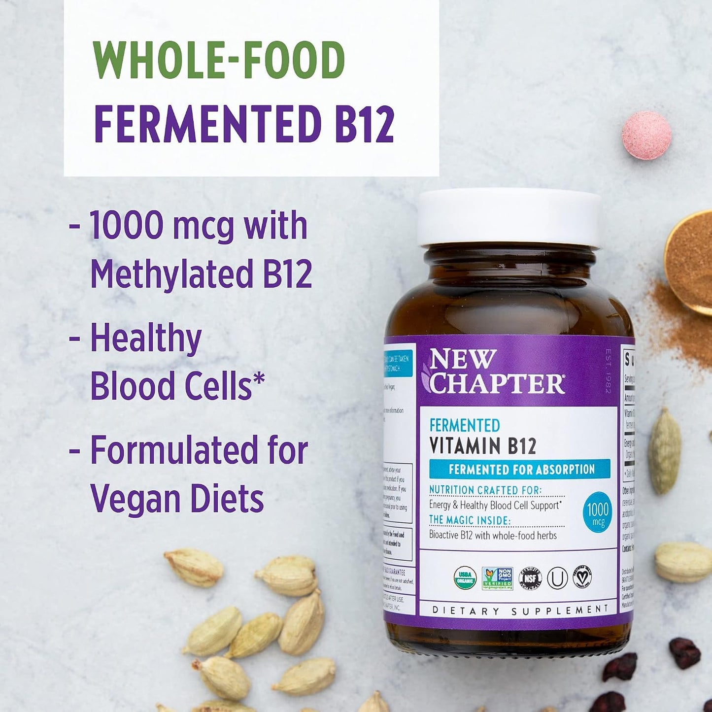 New Chapter Fermented Vitamin B12 - 1000mcg - 30 Tablets - görsel 7
