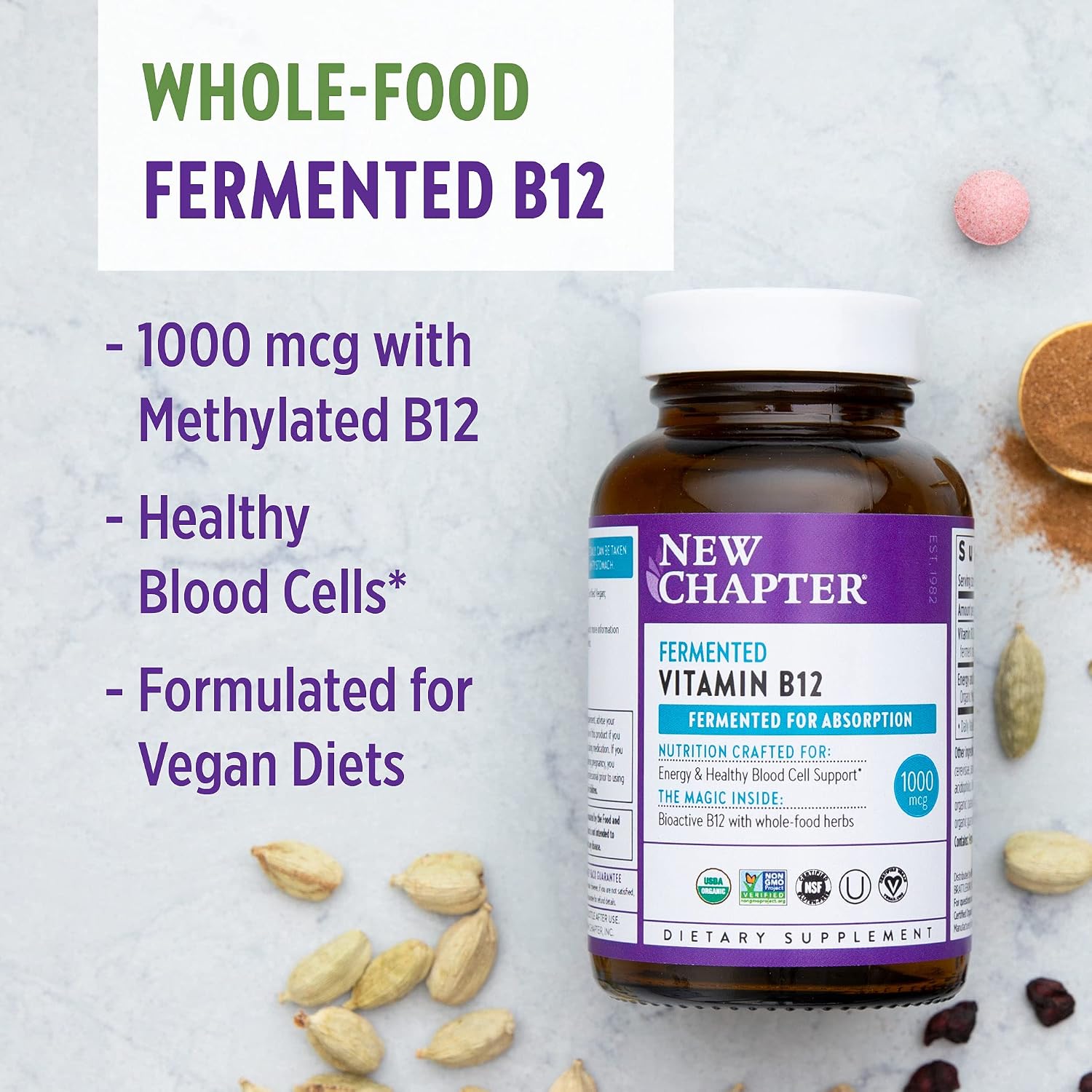 New Chapter Fermented Vitamin B12 - 1000mcg - 30 Tablets - görsel 7