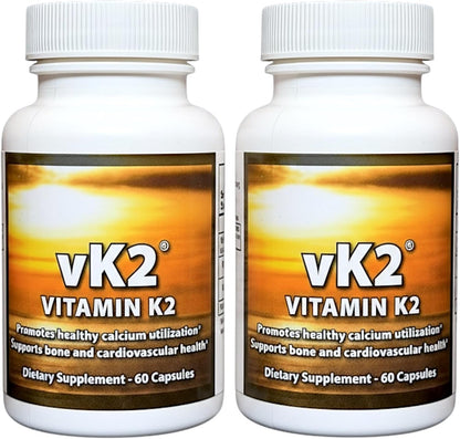 vK2 Vitamin K2 MK-4 & MK-7 – Bone and Heart Support – 60 Capsules