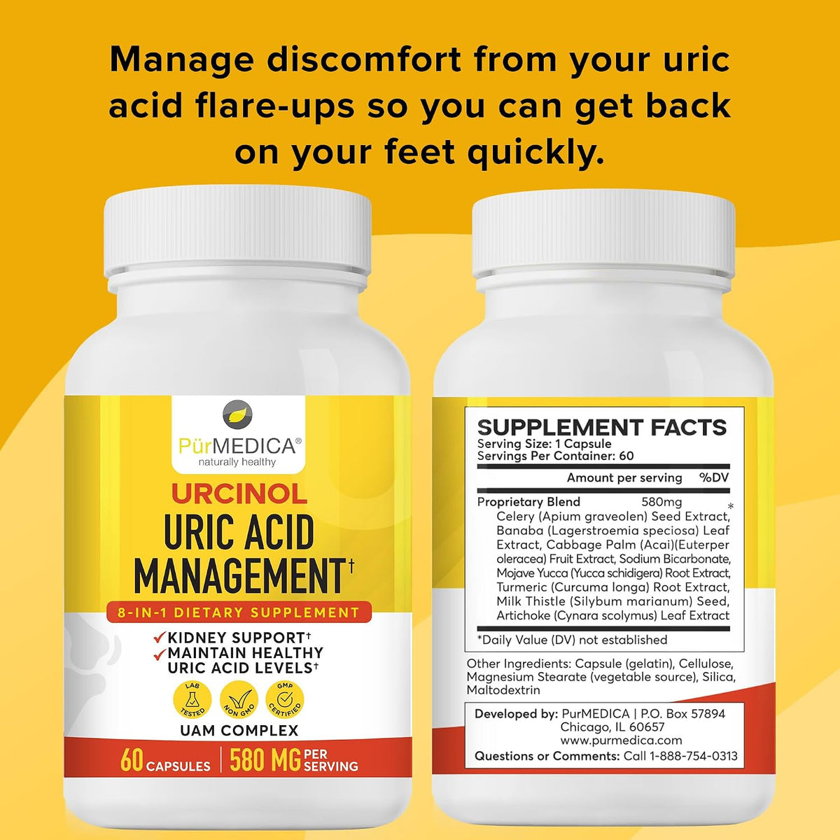 PurMEDICA Urcinol Uric Acid Food Supplement for Joint Support - 60 Capsules - görsel 4