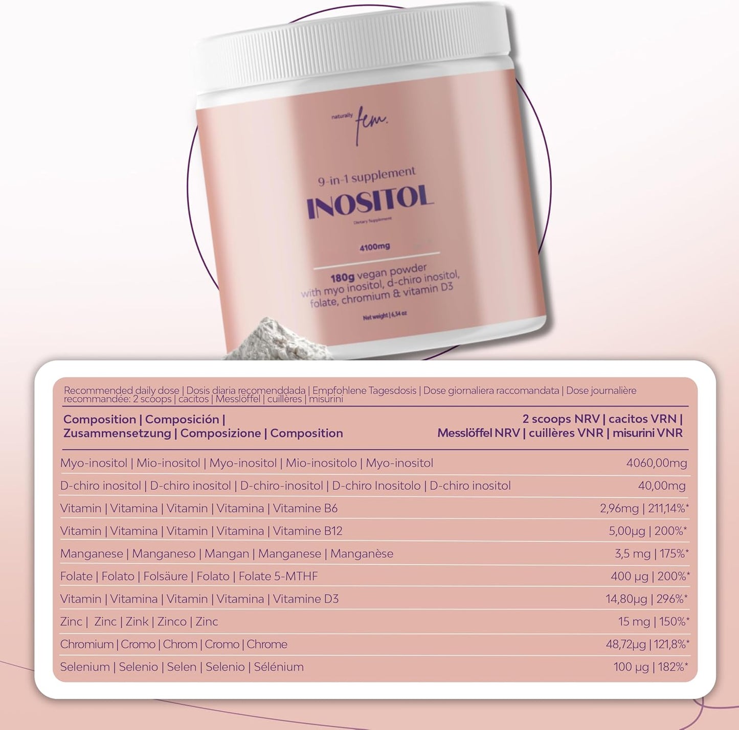 QSTA Myo-Inositol & D-Chiro Inositol Supplement for Women 4100mg (40:1 Ratio) – 9-in-1 Hormonal & Metabolic Support with myoinositol. Inositol Powder Supplement for Hormone Balance and Female Support - görsel 5