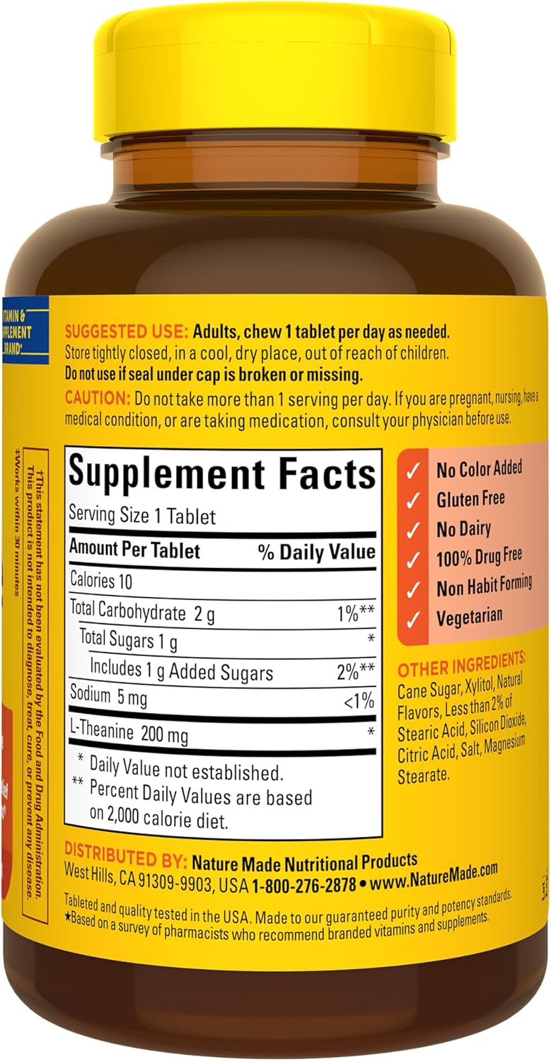 Nature Made Chewable L-Theanine 200mg, 50 Chewable Tablets for Stress Relief - görsel 9
