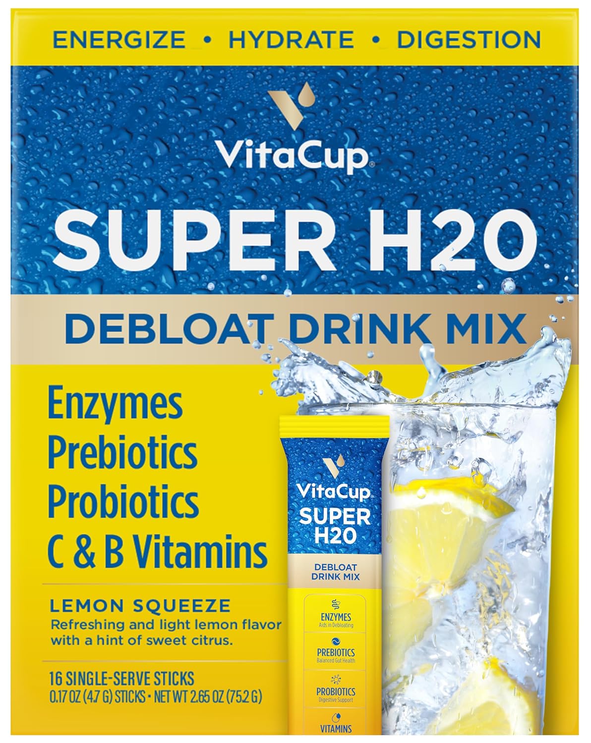 VitaCup Super H2O Bloating Relief and Digestive Health Drink Mix, Mixed Berry, 32 Packets – Image 9