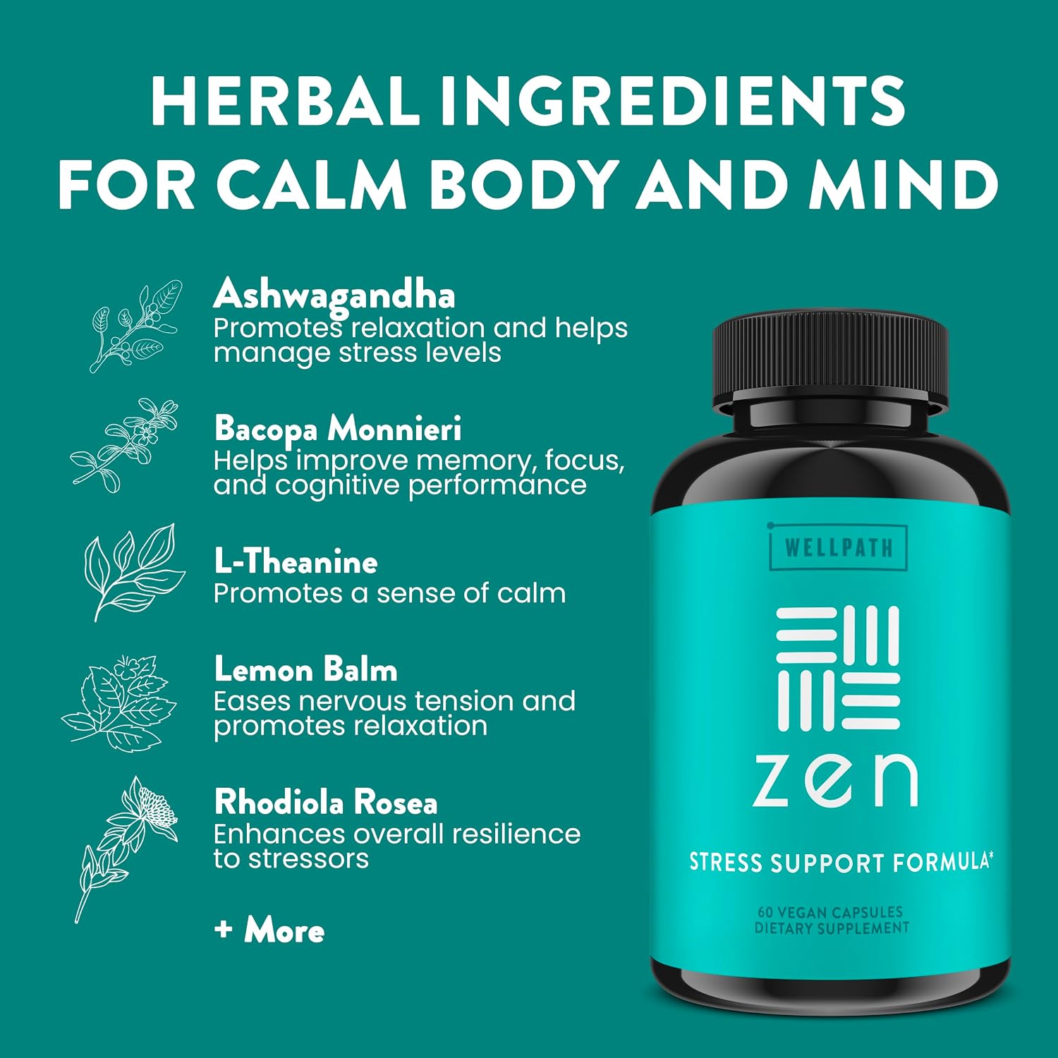 WellPath Zen Stress Relief Supplement + Mood Support (180 Capsules) - görsel 5