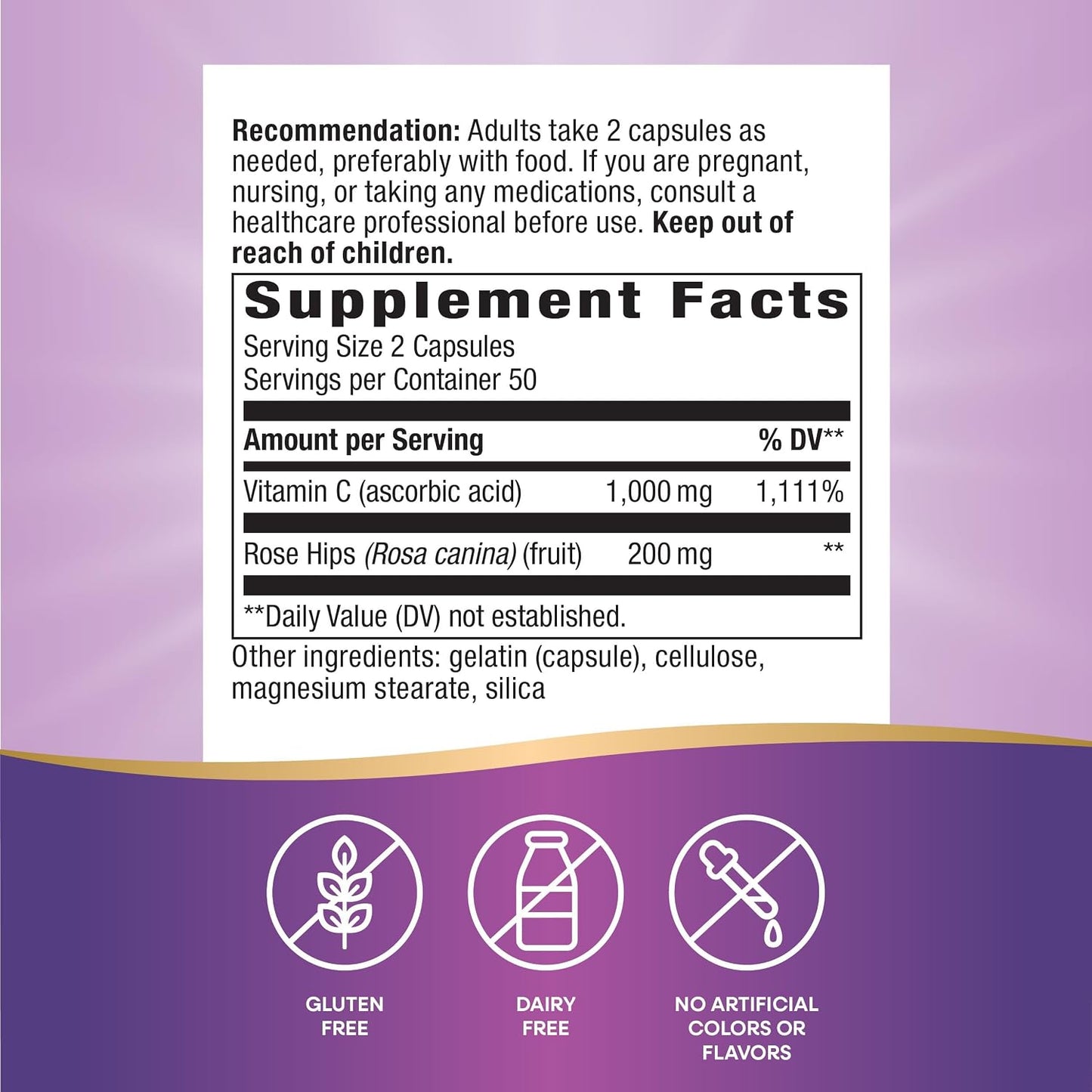 Nature's Way Vitamin C with Rose Hips - Powerful Antioxidant & Immune Function Support - Collagen for Healthy Skin - 1,000mg Vitamin C - 100 Count (50 Servings, 2-Pack) - görsel 2