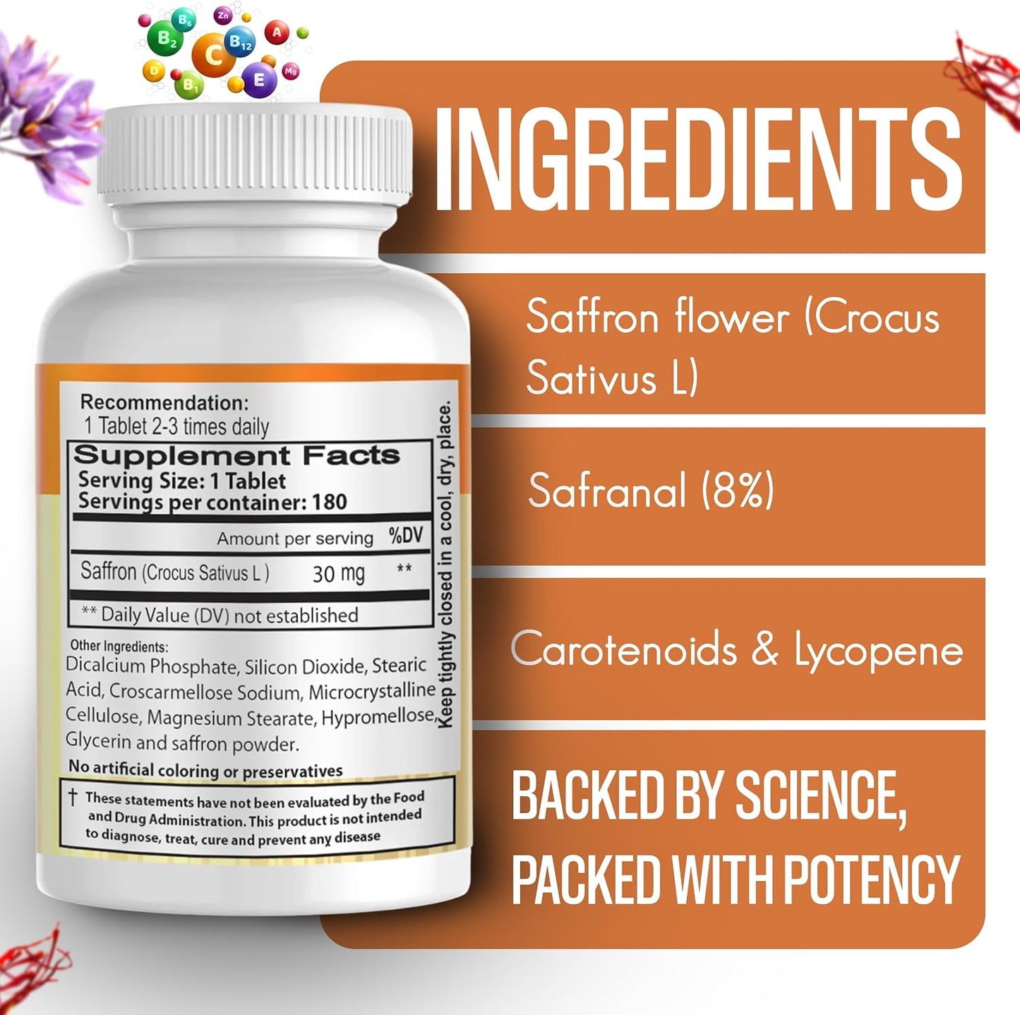 Saffron Dietary Supplement - Mood Support - Naturally Feel Upbeat - No Withdrawal Effects - Greater Emotional Wellbeing - 100% Herbal and Natural, 180 Tablets - görsel 6